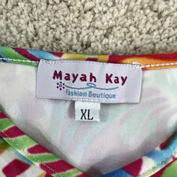Mayah Kay Fashion Boutique Woman Dress XL Multi Color Sleeveless V Neck Flowy - Picture 14 of 16
